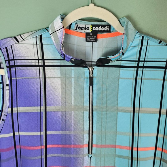 Jamie Sadock Pippin Group Aqua Grid Print Top Sleeveless Golf Tank Top Size XL - Picture 6 of 8